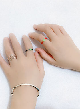 简约编织网红夜光转运珠戒指男女情侣闺蜜同款个性时尚指环戒指