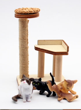Dollhouse娃娃屋简易素坯猫爬架猫咪玩具客厅家具微缩模型场景
