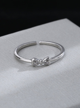 宁宁冷淡风小巧结爱心戒指女ins好评如潮闪钻复古泰银风食指戒