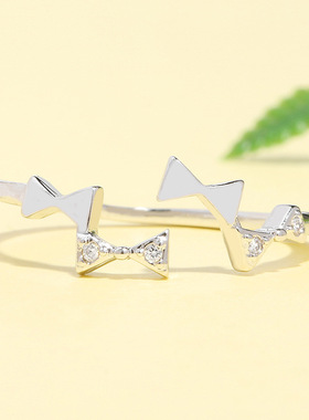 日式小众设计感闪钻开口花朵戒指