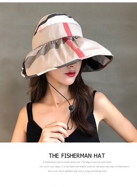 渔夫帽子女大檐户外可折叠潮流防晒遮太阳夏季薄款遮脸透气空顶帽