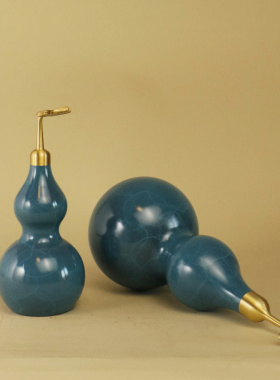 和美福禄葫芦摆件纯铜高温上色蓝色福禄葫芦桌面摆件