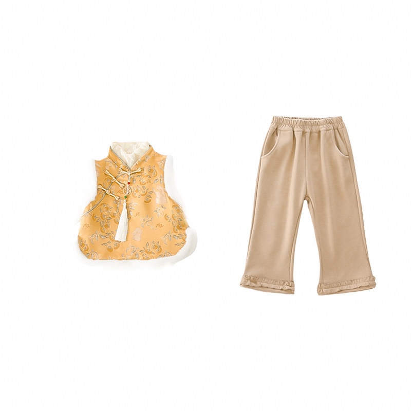 女童新中式套装2024秋冬季新款国风旗袍女宝宝背心儿童马甲裤子,淘宝优惠券,粉丝福利购,淘宝优惠卷