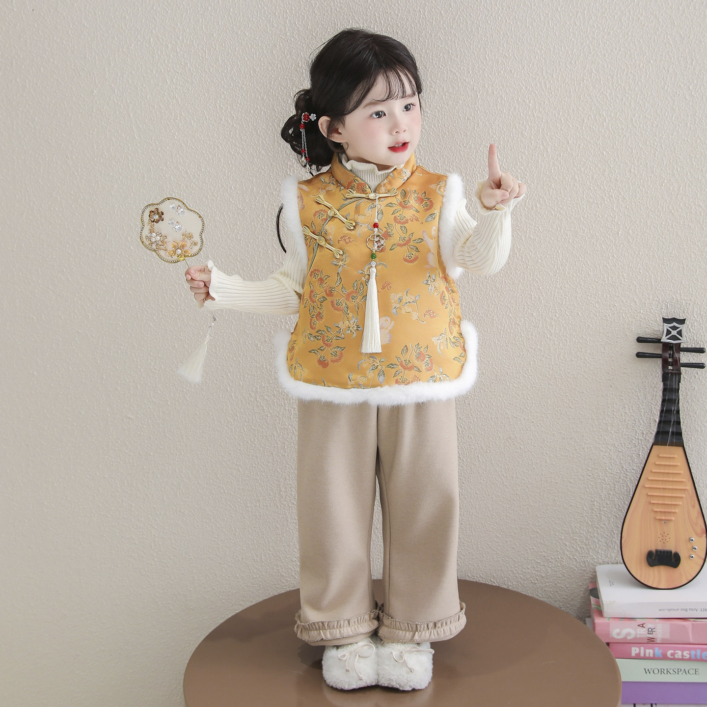 女童新中式套装2024秋冬季新款国风旗袍女宝宝背心儿童马甲裤子,淘宝优惠券,粉丝福利购,淘宝优惠卷