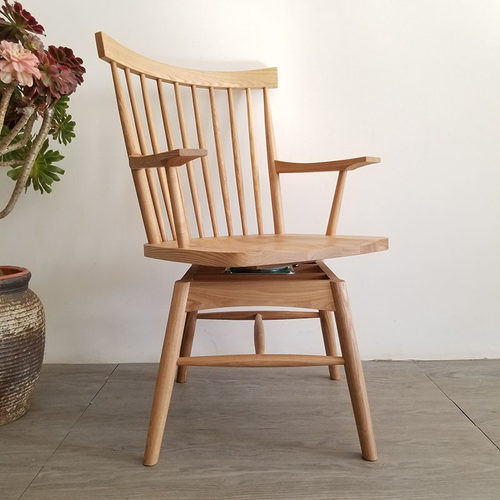 出口日本纯实木转椅餐椅家用扶手书桌椅北欧电脑椅子创意靠背椅子 - 图0