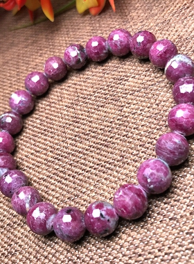 天然红宝手链刻面原石打磨女款