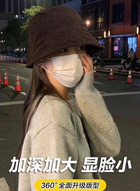 麂皮绒渔夫帽子2026新款女秋冬百搭显脸小素颜盆帽气质遮脸水桶帽