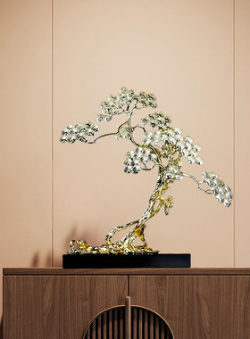 新中式迎客松招财玄关办公摆件