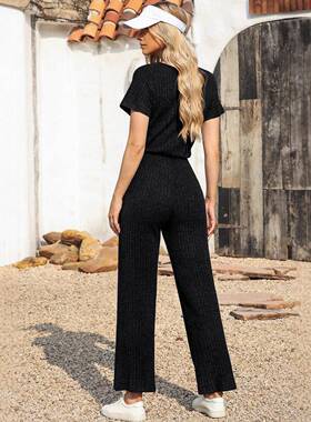 Women's Casual Loose Solid-Color Ribbed Round-Neck