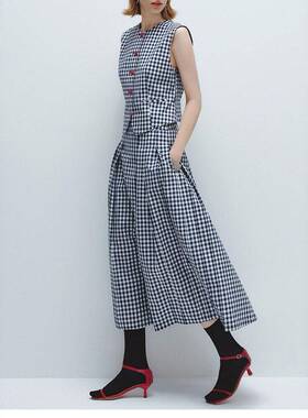 Women's Plaid Print Full Zipper Cinched Waist Fit Flare