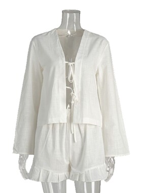 Women'sSolidTieFrontTop&Shorts