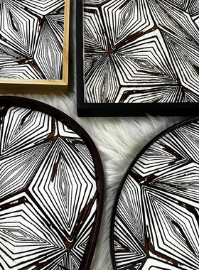 原创设计托盘木质竹子马毛托盘菱形千眼轻奢新款摆件装饰盘收纳