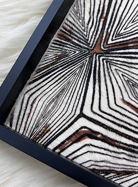 马毛马毛托盘菱形千眼玄关收纳桌面托盘摆件装饰首饰盘木复古风