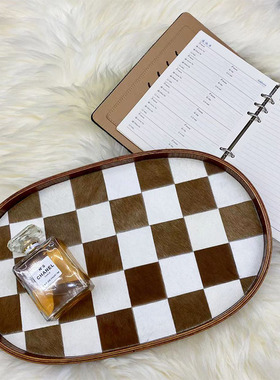 木复古客厅摆件收纳托盘马毛格子