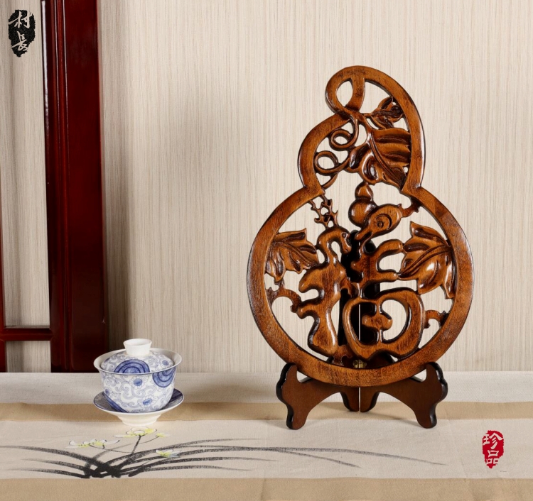 葫芦香樟木实木雕刻红木手工艺品家居装饰品摆件挂件植物现代中式 - 图1