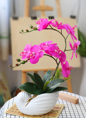 PU紫色仿真花套装蝴蝶兰花客厅餐桌整体花艺摆设装饰花艺假花摆件