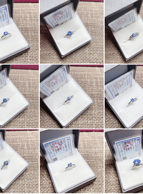 闪亮银饰通体S925纯银宝蓝色莫桑钻戒指女时尚百搭气质优雅潮