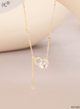 简悦银饰通体S925纯银月光石贝壳四叶草平安锁蝴蝶结锁骨项链女潮