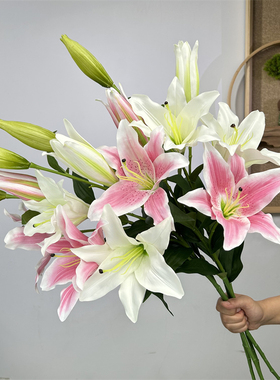 仿真布兰卡百合高枝装饰花假花绢花客厅餐桌轻奢高端花艺花束摆件