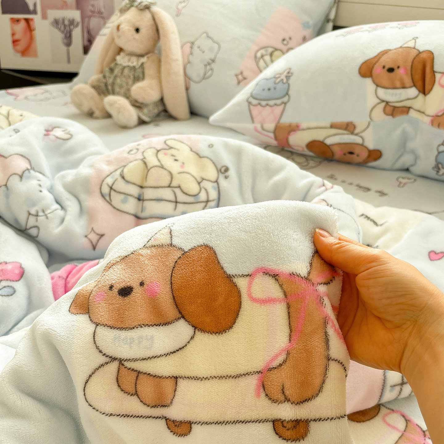 牛奶绒滑板狗蓝床单单件冬加厚珊瑚绒被罩单双人宿舍可配三四件套,淘宝优惠券,粉丝福利购,淘宝优惠卷