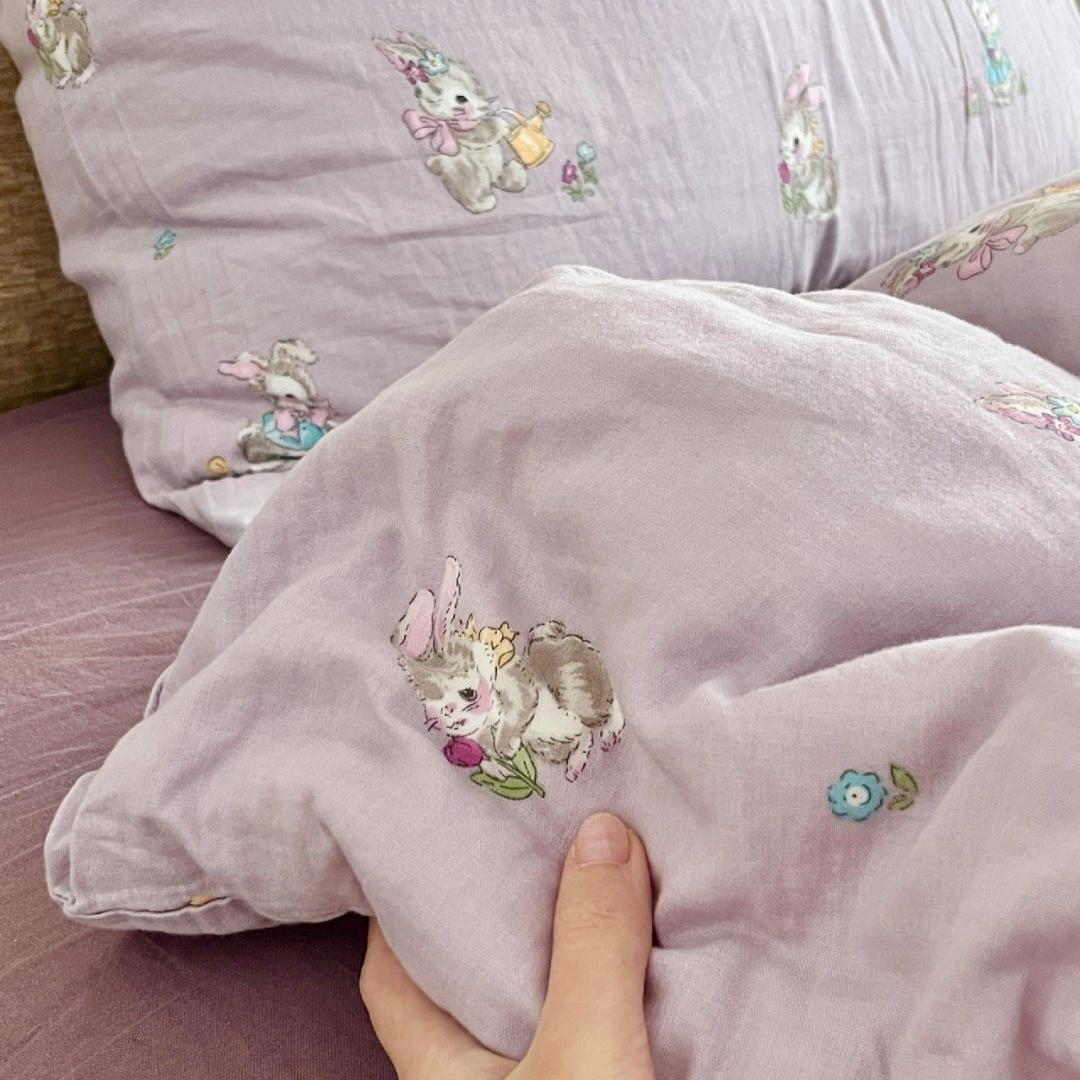 妮可兔A类全棉有氧双层纱床单床笠被套被单