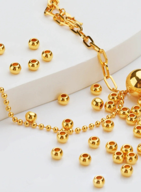 【万喜金珠】足金999古法小金珠3D硬金DIY转运珠手链光面串珠散珠