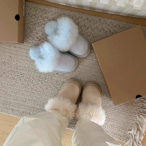 桑坡2025秋冬新款毛毛厚底百搭包头拖防滑保暖长绒毛一脚蹬雪地靴 - 图0