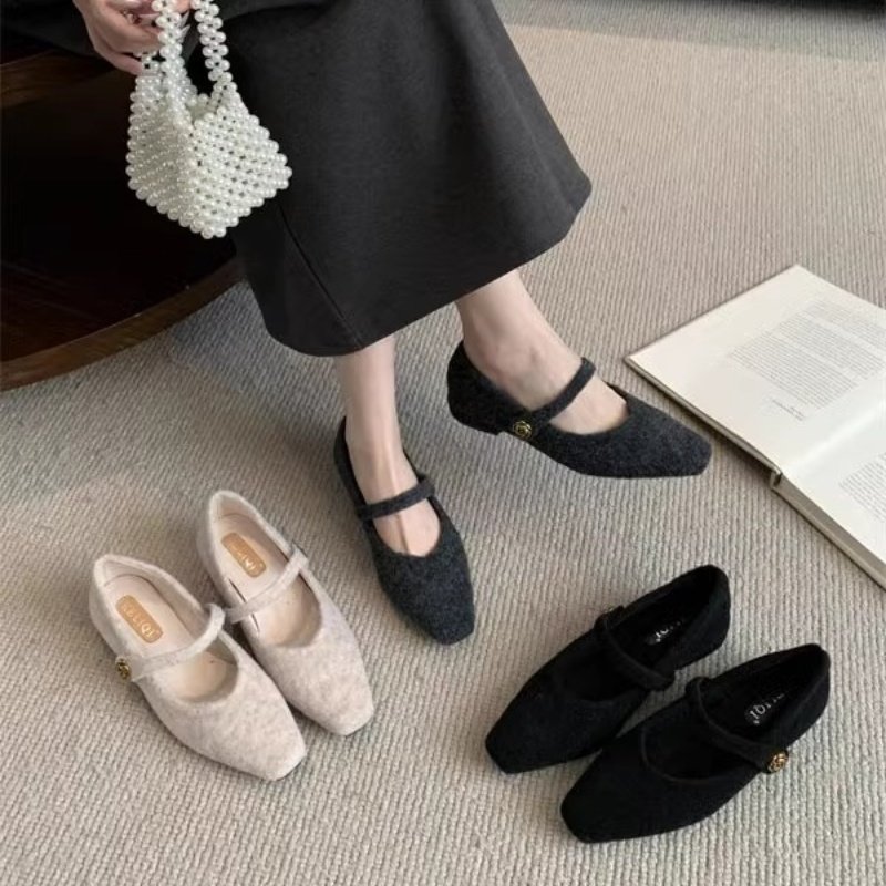 灰色毛呢法式气质低跟毛毛单鞋女2025新款仙女晚风加绒玛丽珍鞋,淘宝优惠券,粉丝福利购,淘宝优惠卷