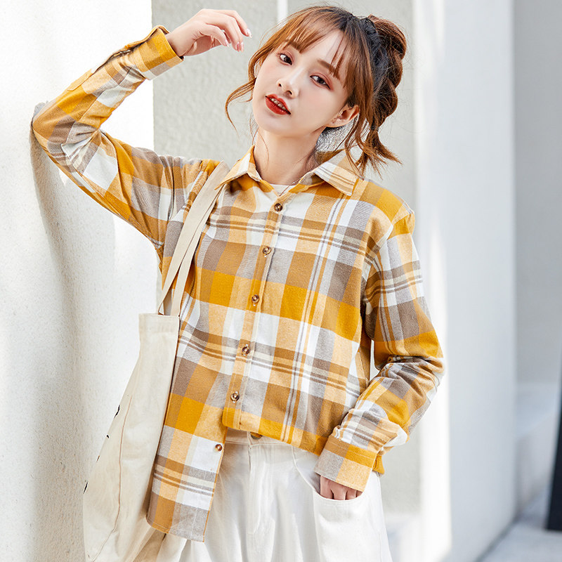 纯棉格子长袖春夏宽松复古港味衬衫 碧雅服饰衬衫