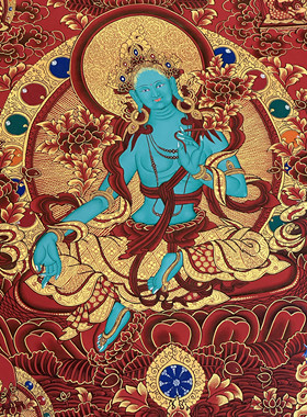 绿度母唐卡金色佛像画像玄关画藏传挂画客厅现代装饰唐卡度母