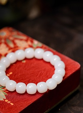 新疆和田白玉一级白手工细磨10 11 12mm老型珠手串男女款