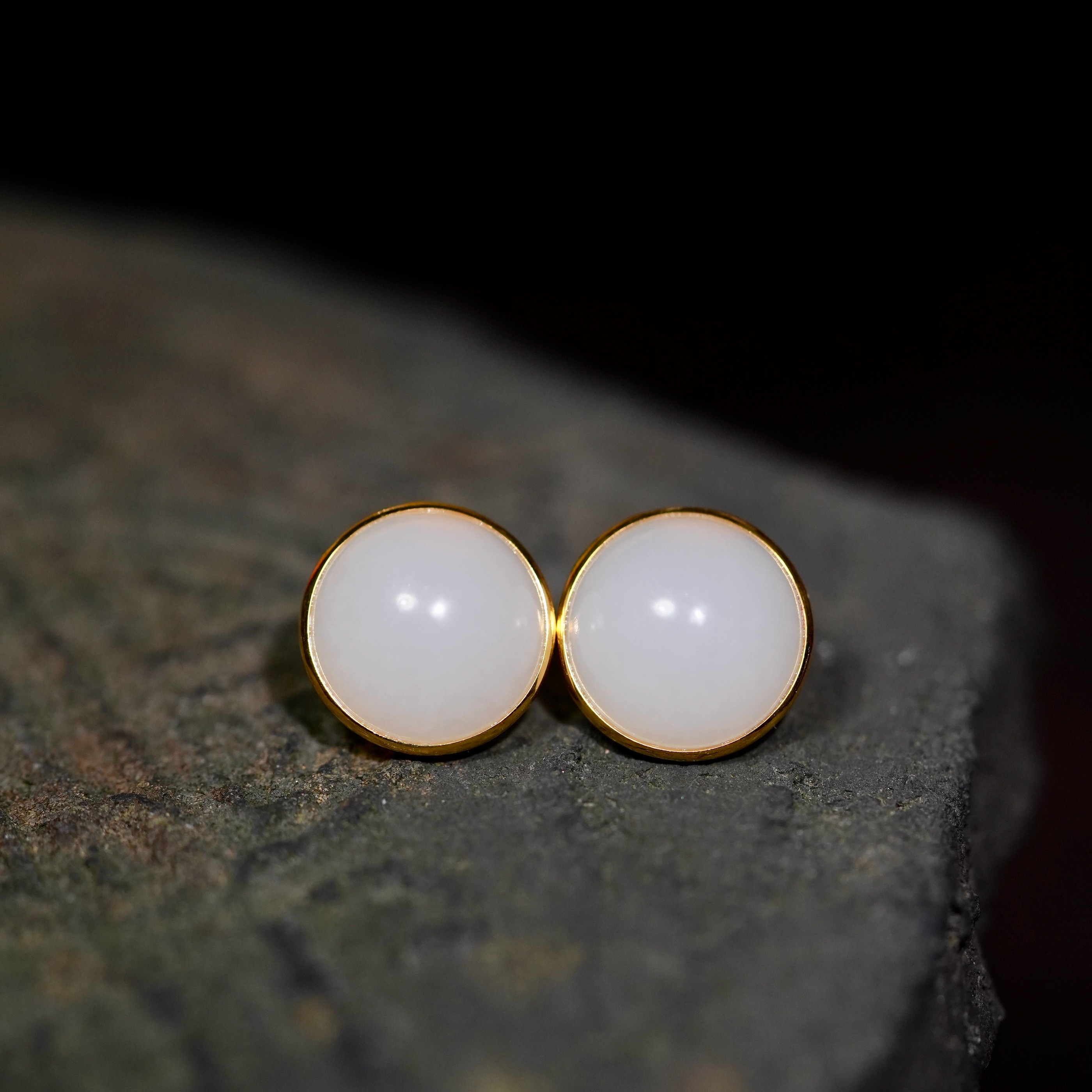 新疆和田玉白玉耳钉18k金镶嵌耳饰羊脂玉老料子油润细腻女款饰品 - 图2