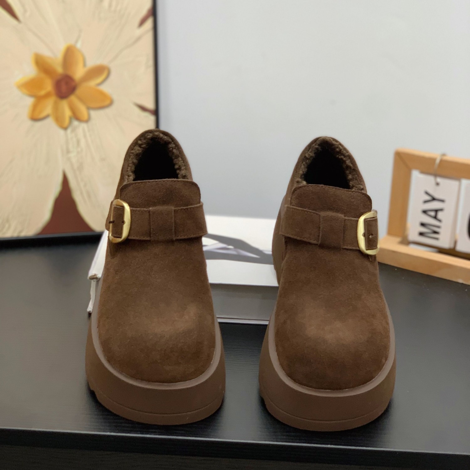 复古灰色高级感勃肯鞋女2025冬季加绒深口棉鞋魔术贴厚底松糕鞋,淘宝优惠券,粉丝福利购,淘宝优惠卷