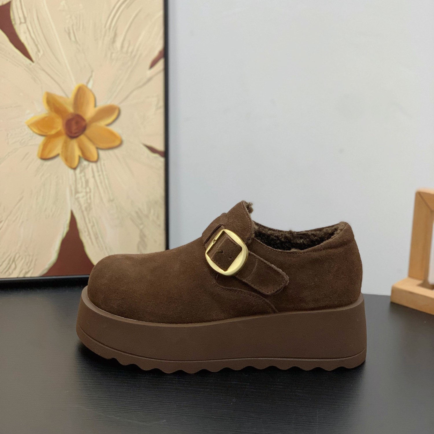 复古灰色高级感勃肯鞋女2025冬季加绒深口棉鞋魔术贴厚底松糕鞋,淘宝优惠券,粉丝福利购,淘宝优惠卷