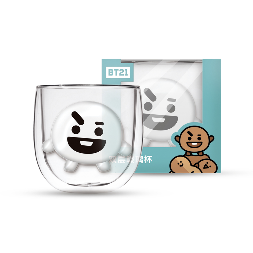 屈臣氏BT21双层玻璃杯子BTS防弹少年团隔热杯水杯茶杯保温杯包邮 - 图2