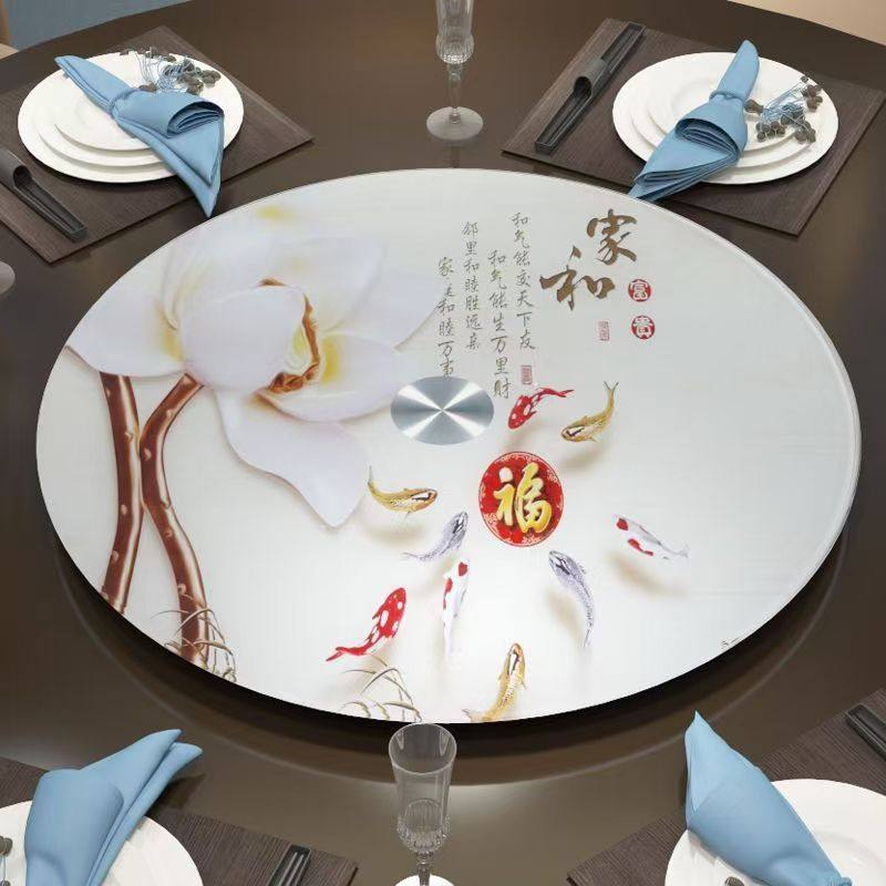 加厚圆形餐桌钢化玻璃印花大圆桌旋转圆台面贴画转盘酒店桌面圆盘,淘宝优惠券,粉丝福利购,淘宝优惠卷