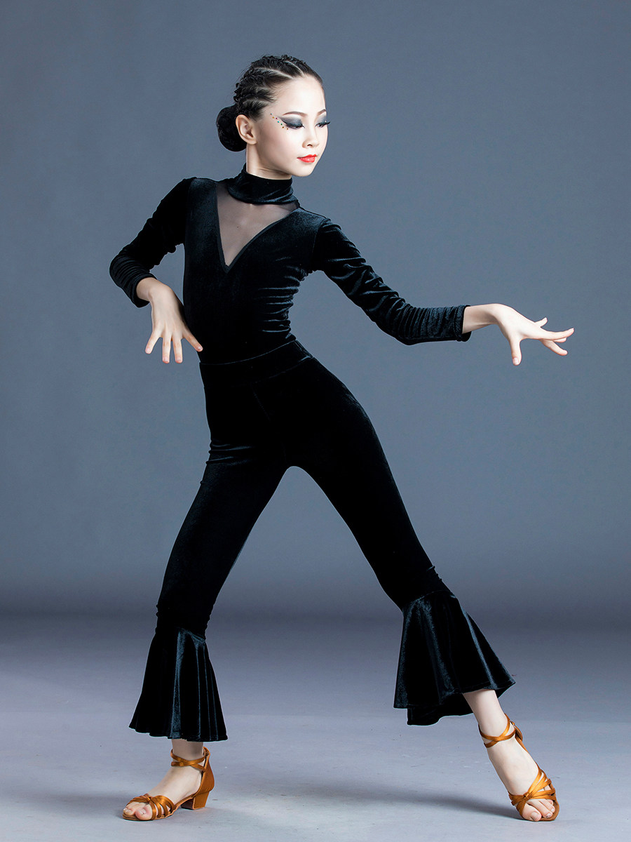 儿童拉丁舞服秋冬练功服女孩比赛考级训练演出舞蹈服少儿拉丁舞裙