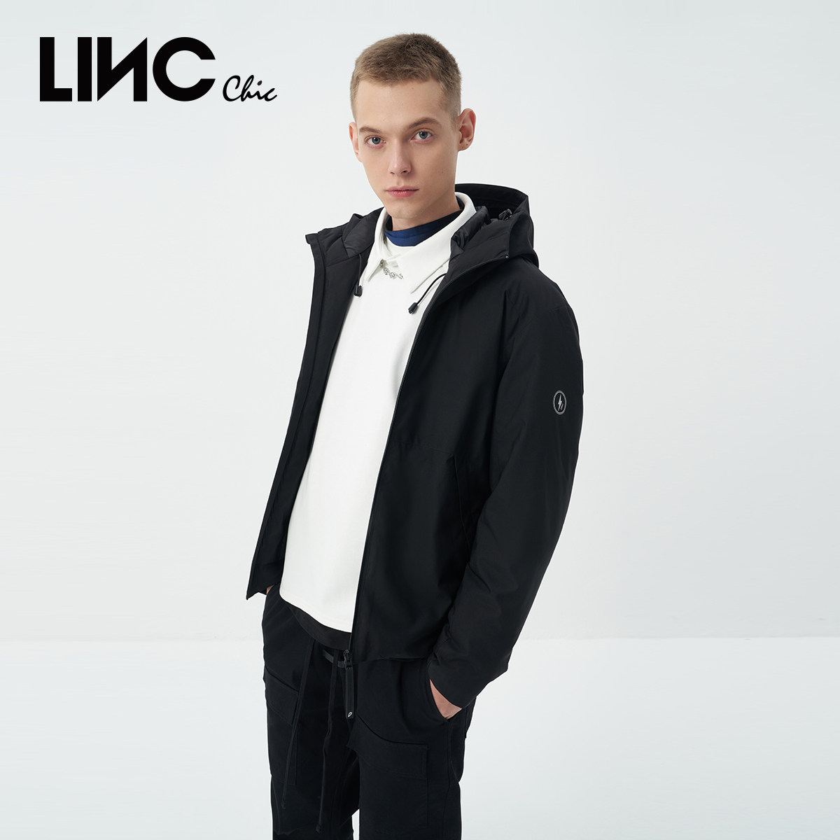 LINCCHIC金羽杰羽绒服男机能感连帽轻暖短款男士羽绒服N22801103
