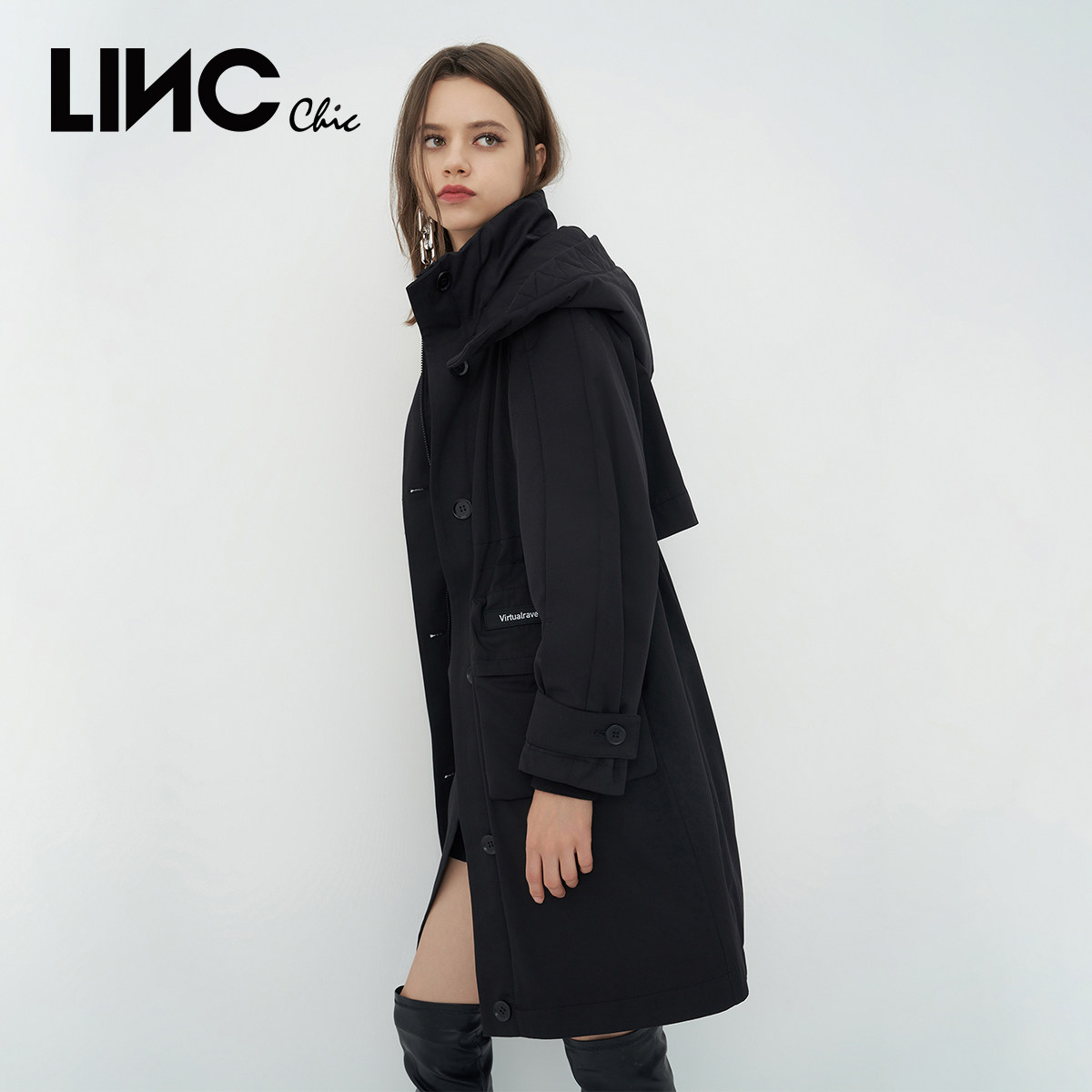 LINCCHIC金羽杰羽绒服女轻奢风衣感通勤长款羽绒服女冬季806399