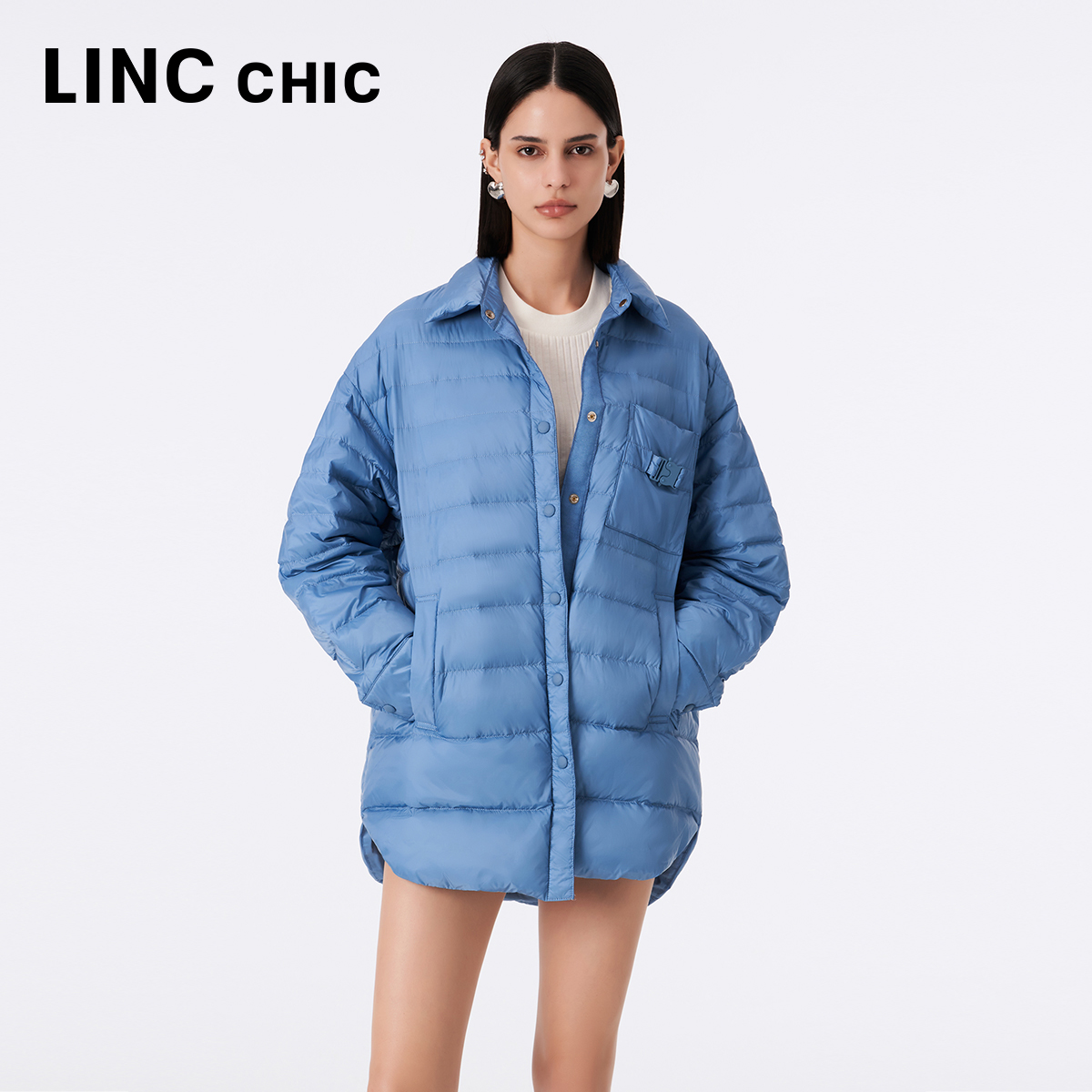 LINC金羽杰中长款轻薄羽绒服女2023新款简约松弛感外套Y23803027 - 图1