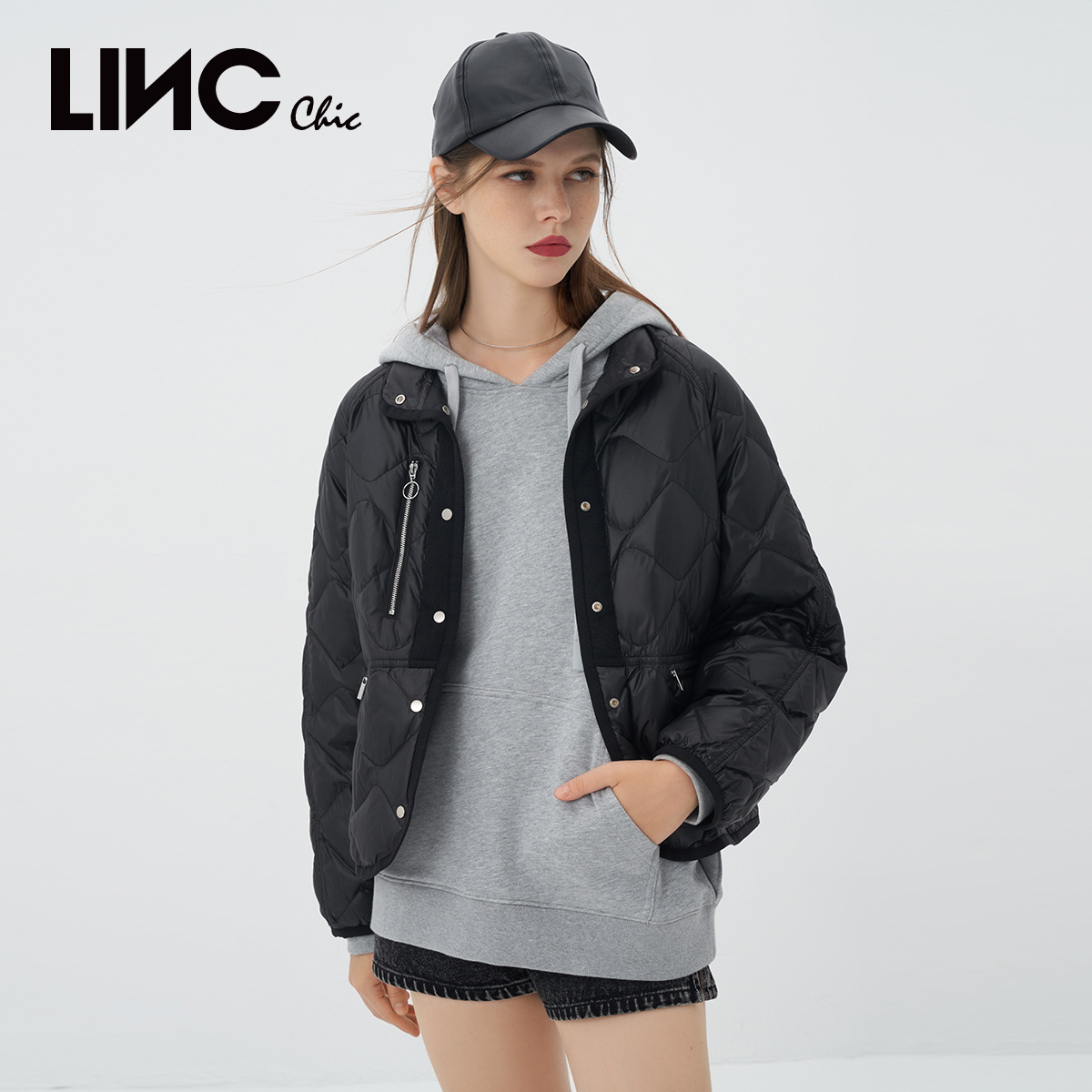 LINCCHIC金羽杰羽绒服轻薄短款羽绒服女冬季夹克外套女Y22801089