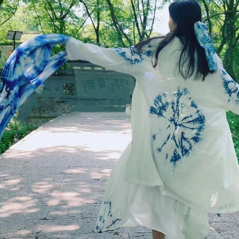 一澈原创设计手工植物蓝染扎染棉麻文艺小清新防晒防过敏披肩围巾,淘宝优惠券,粉丝福利购,淘宝优惠卷