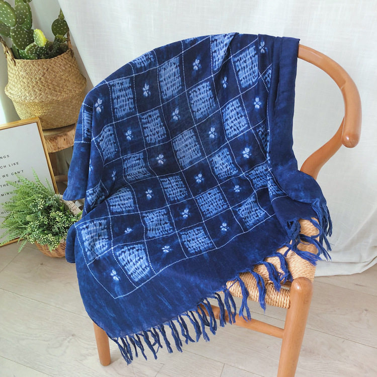 一澈扎染图案蓝染蜡染民族风棉混围巾森女文艺小清新旅行披肩围巾,淘宝优惠券,粉丝福利购,淘宝优惠卷