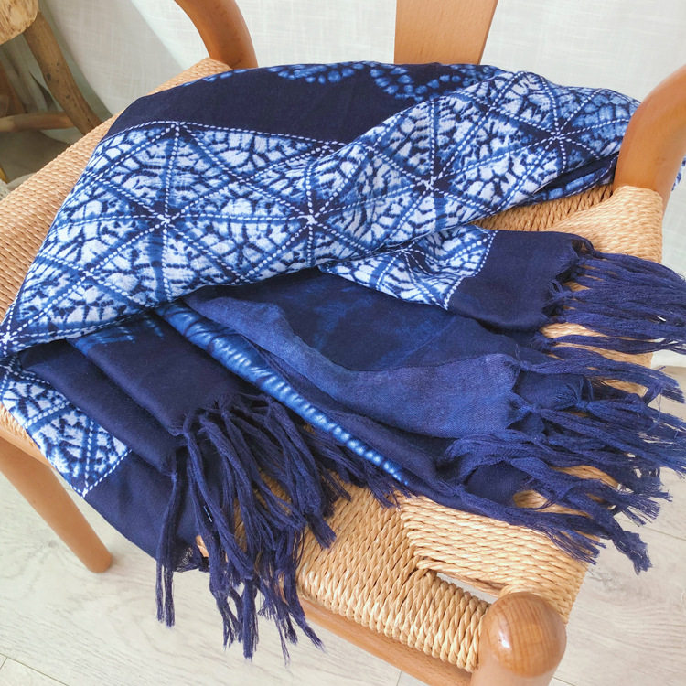 一澈扎染图案蓝染蜡染民族风棉混围巾森女文艺小清新旅行披肩围巾,淘宝优惠券,粉丝福利购,淘宝优惠卷