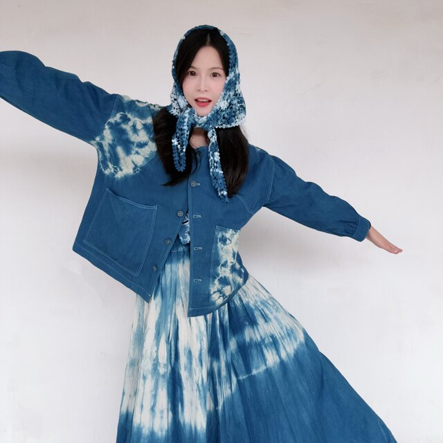 Yiche tie-dye ອອກແບບຕົ້ນສະບັບ handmade jacket ຝ້າຍ