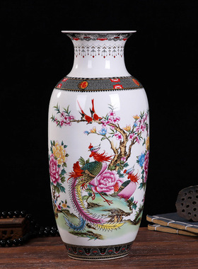 景德镇陶瓷对对花瓶中式贴花工艺品电视柜摆件简约办公室家居青瓷
