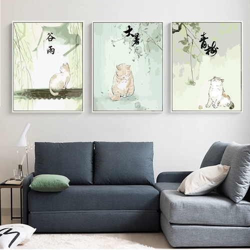 Исключительно кошка DIY Digital Painting Relief, душная, красочная живопись народного стиля древний стиль декоративная живопись китайская гостиная