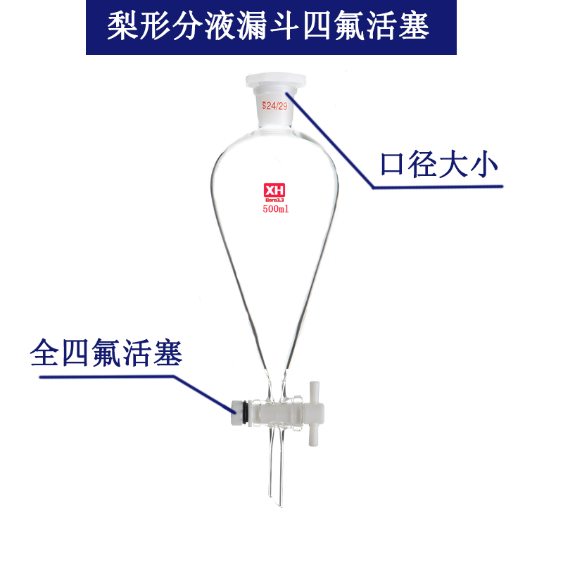 梨形分液漏斗 加厚高硼硅玻璃 实验室油液分离聚四氟乙烯活塞包邮 - 图2