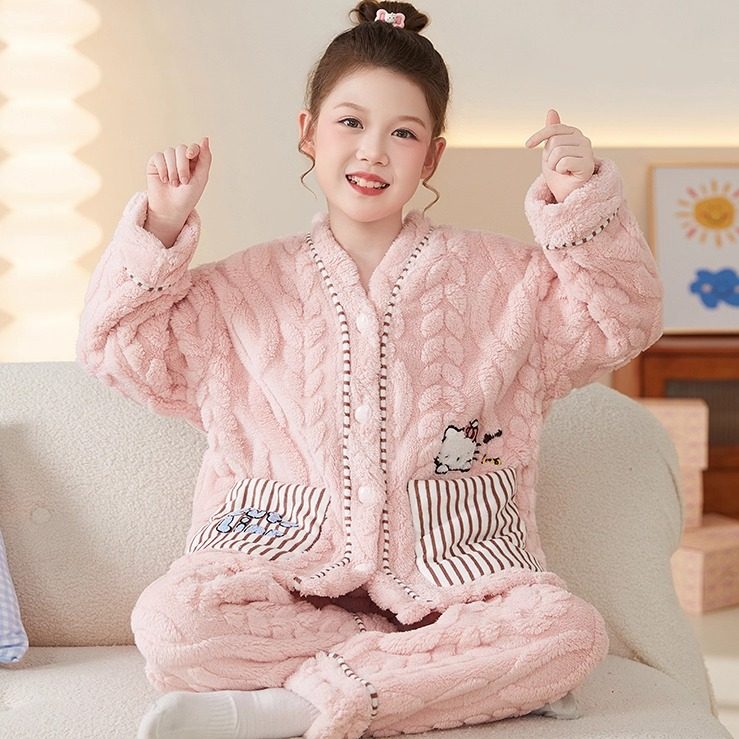 布丁狗珊瑚绒女童甜美卡通睡衣秋冬可爱法兰绒女孩大童家居服套装,淘宝优惠券,粉丝福利购,淘宝优惠卷
