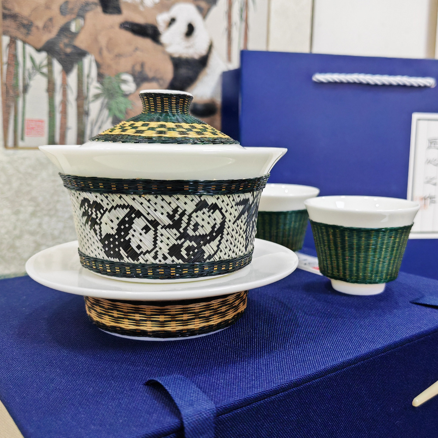 熊猫竹编茶具盖碗套装非遗竹丝扣瓷茶杯四川特色成都非遗礼物包邮,淘宝优惠券,粉丝福利购,淘宝优惠卷